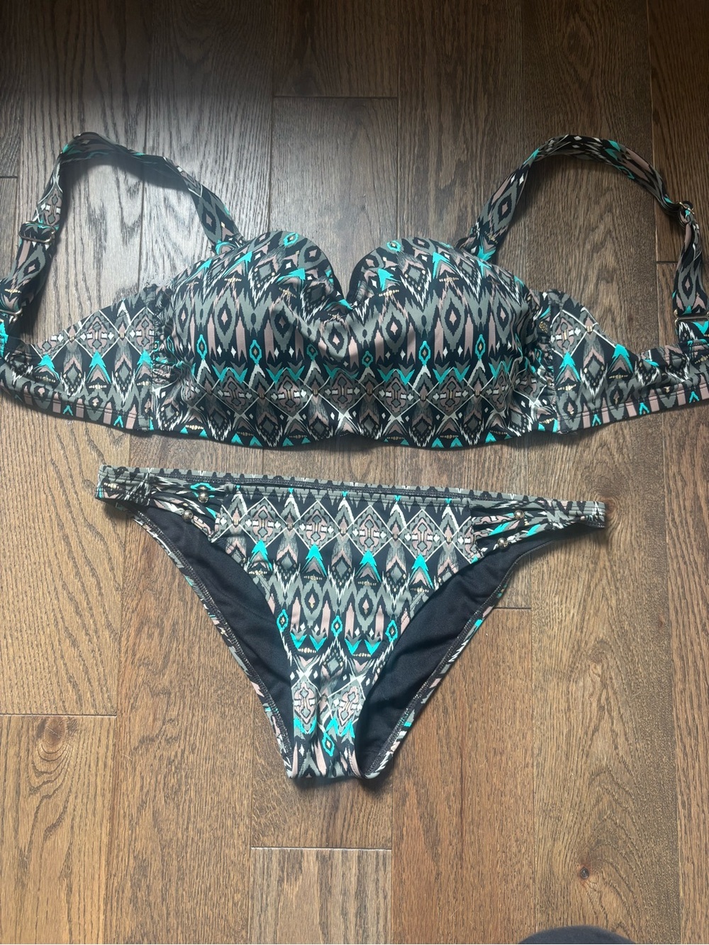 Aqua Teal & Black Aztec Print Two-Piece Bikini